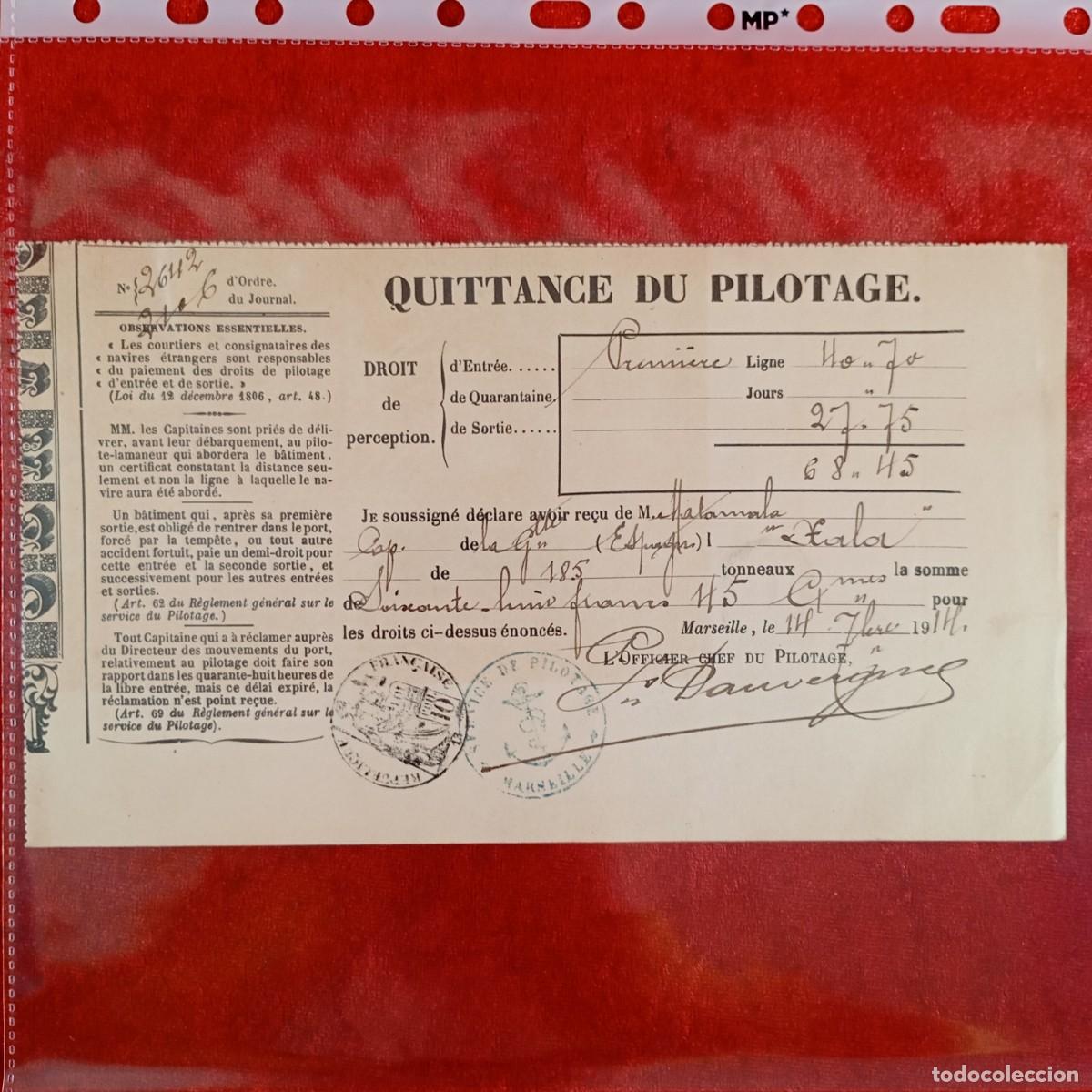 Documentos bancarios: RECIBO COMERCIAL - QUITTANCE DU PILOTAGE - XALA - 1914 - HERMANOS MATAMALA - EXPORTADORES / 3477