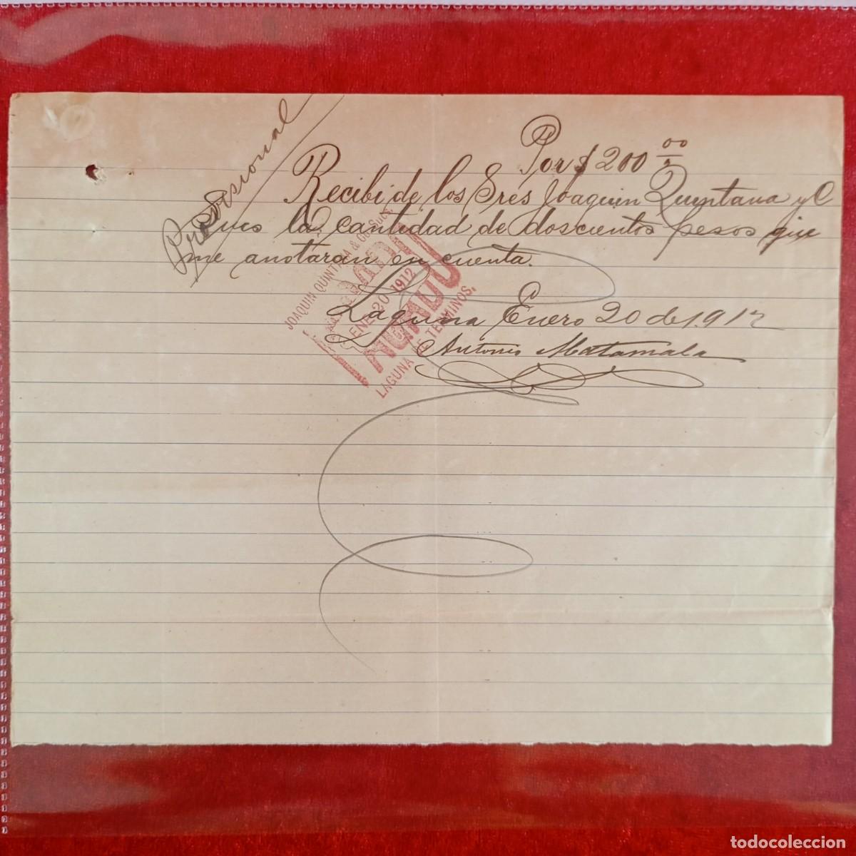 Documentos bancarios: RECIBO COMERCIAL - JOAQUIN QUINTANA - HERMANOS MATAMALA - 1912 - EXPORTACION - VILASAR / 3520