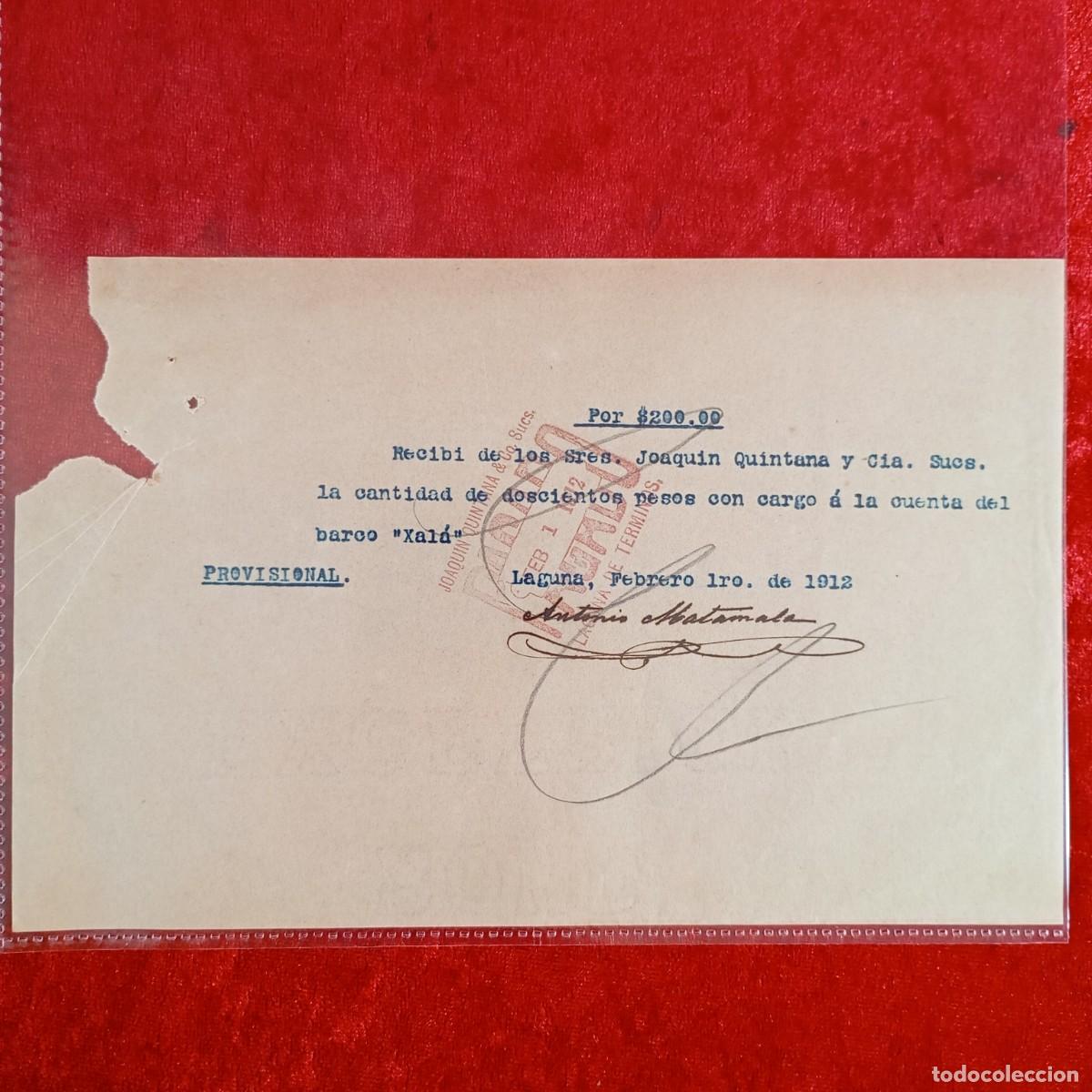 Documentos bancarios: RECIBO COMERCIAL - JOAQUIN QUINTANA - HERMANOS MATAMALA - 1912 - EXPORTACION - VILASAR / 3521
