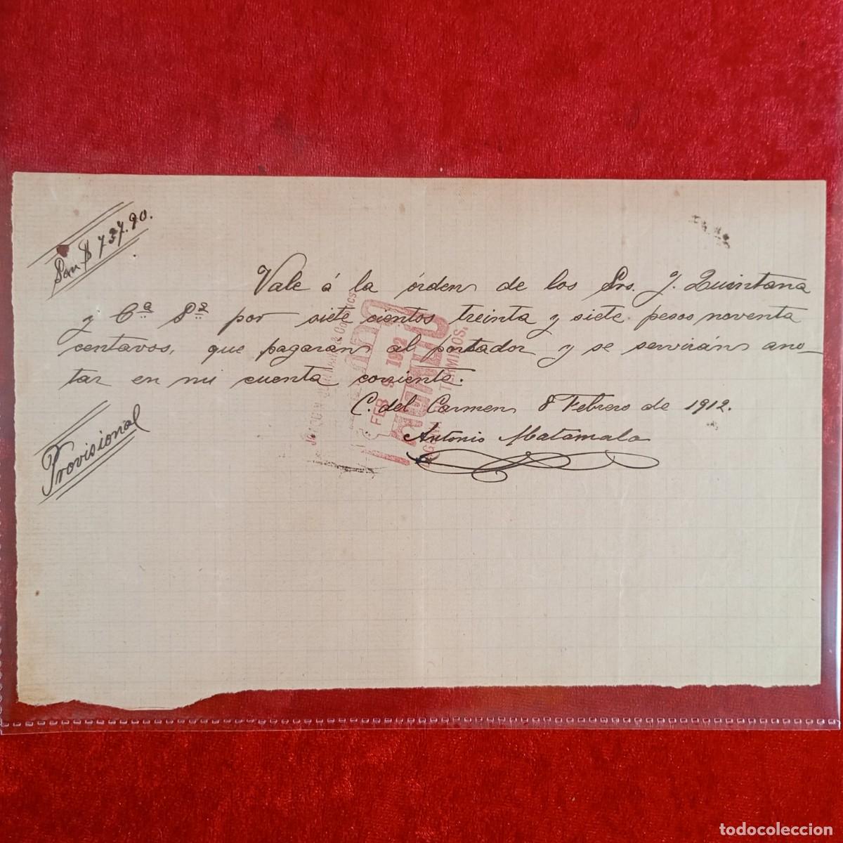 Documentos bancarios: RECIBO COMERCIAL - JOAQUIN QUINTANA - HERMANOS MATAMALA - 1912 - EXPORTACION - VILASAR / 3522