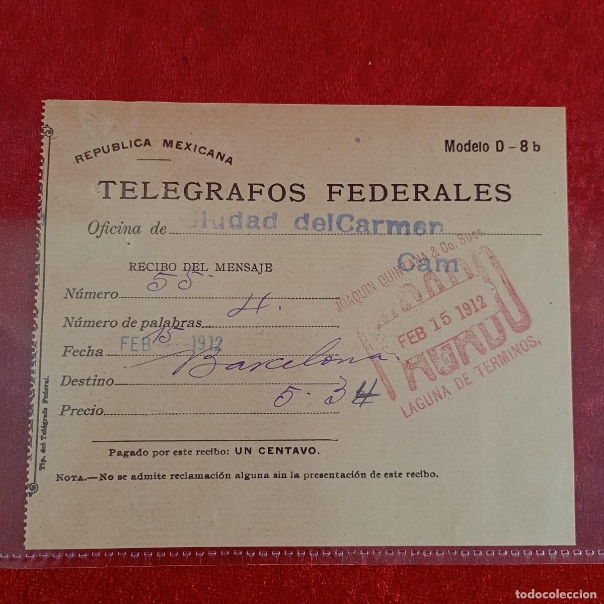Documentos bancarios: RECIBO COMERCIAL - TELEGRAFOS DEFERALES - HERMANOS MATAMALA - 1912 - EXPORTACION - VILASAR / 3523