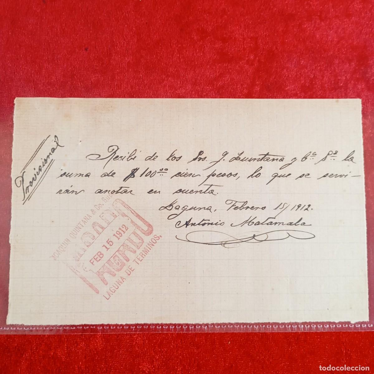 Documentos bancarios: RECIBO COMERCIAL - J. QUINTANA Y C&ordf; - HERMANOS MATAMALA - 1912 - EXPORTACION - VILASAR / 3524