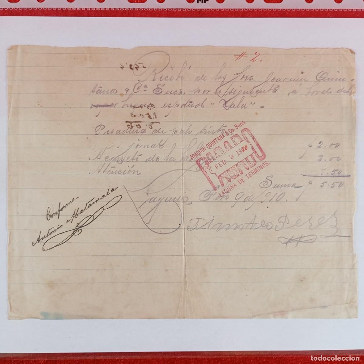 Documentos bancarios: RECIBO COMERCIAL - JOAQUIN QUINTANA - 1910 - HERMANOS MATAMALA - EXPORTACION - VILASAR / 3564