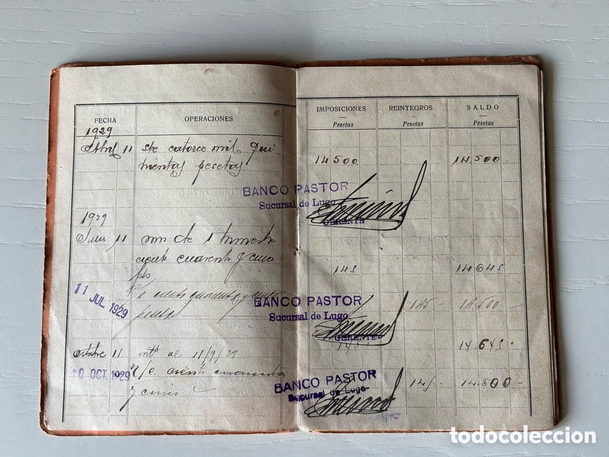Documentos bancarios: Libreta Cuenta Corriente Banco Pastor 1929 - Foto 3