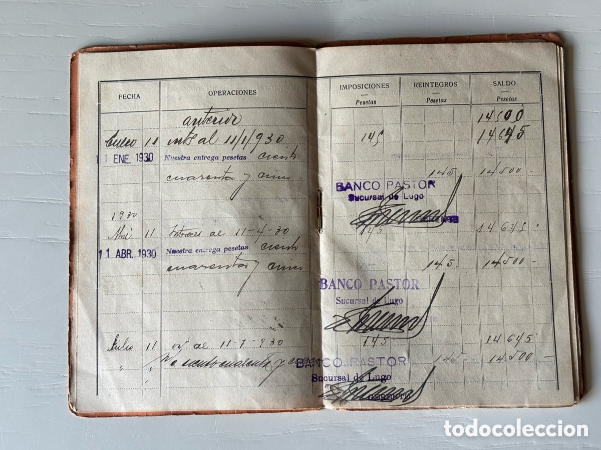 Documentos bancarios: Libreta Cuenta Corriente Banco Pastor 1929 - Foto 4