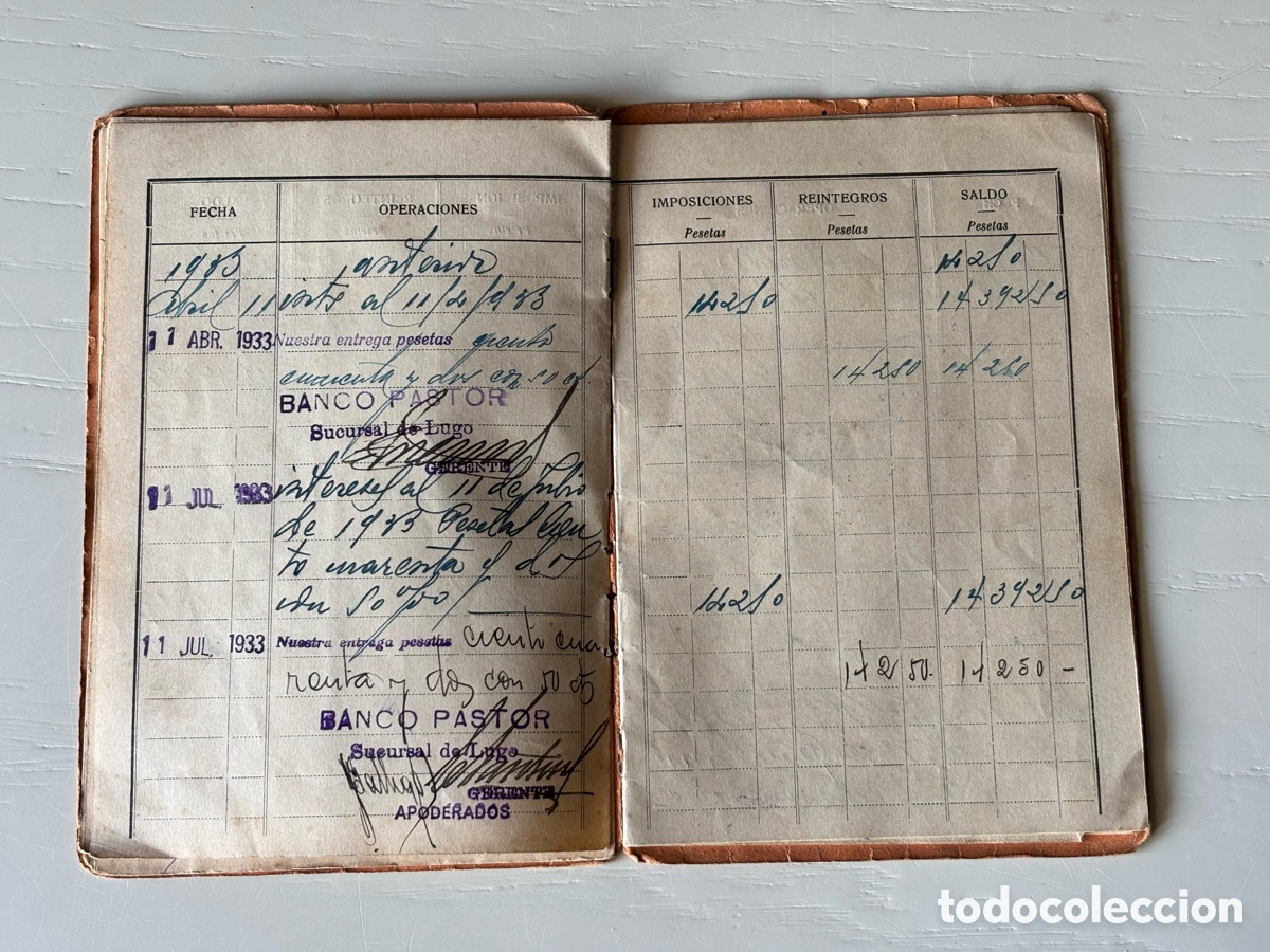 Documentos bancarios: Libreta Cuenta Corriente Banco Pastor 1929 - Foto 9