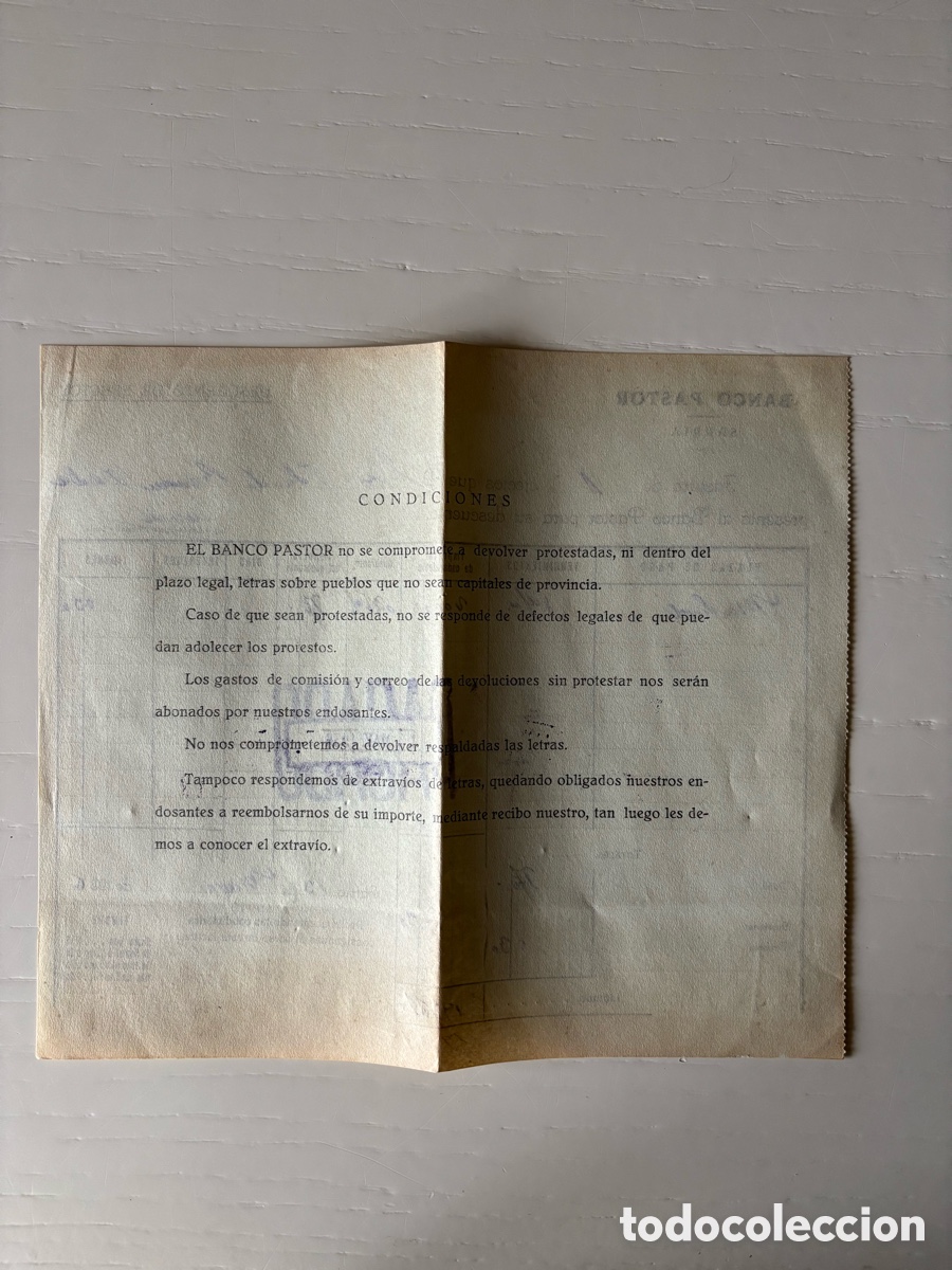 Documentos bancarios: Factura de efectos Banco Pastor 1936 - Foto 2