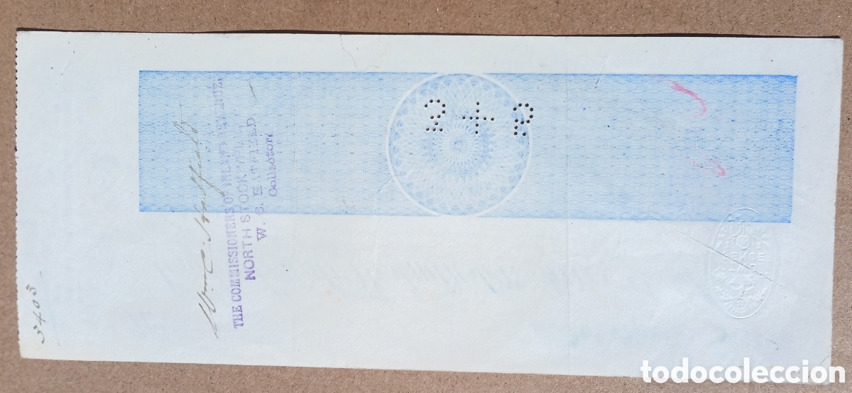 Documentos bancarios: Cheque Banco London County Westminster 1919 - Foto 2