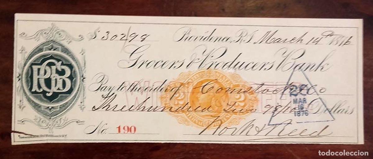 Documentos bancarios: 1876 Cheque Grocers Producers Bank