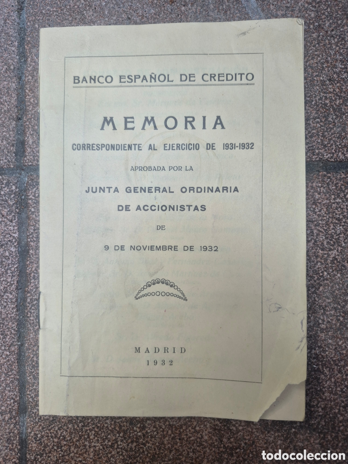 Documentos bancarios: Memoria Banco Espa&ntilde;ol de Cr&eacute;dito 1931-1932