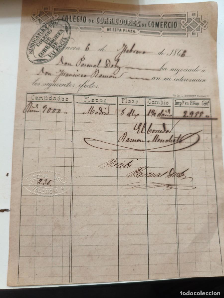 Documentos bancarios: 6 documentos COLEGIO DE CORREDORES DE COMERCIO VALENCIA 1860 1866. - Foto 2