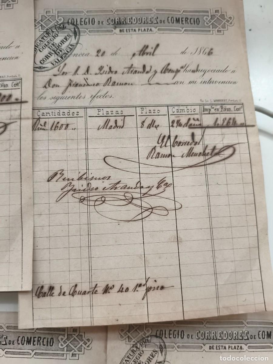 Documentos bancarios: 6 documentos COLEGIO DE CORREDORES DE COMERCIO VALENCIA 1860 1866. - Foto 5