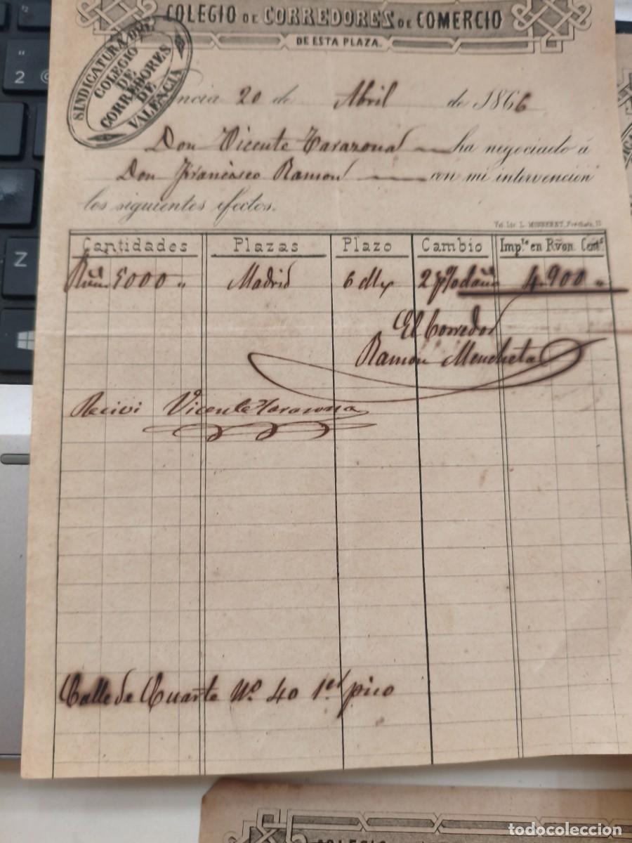 Documentos bancarios: 6 documentos COLEGIO DE CORREDORES DE COMERCIO VALENCIA 1860 1866. - Foto 6