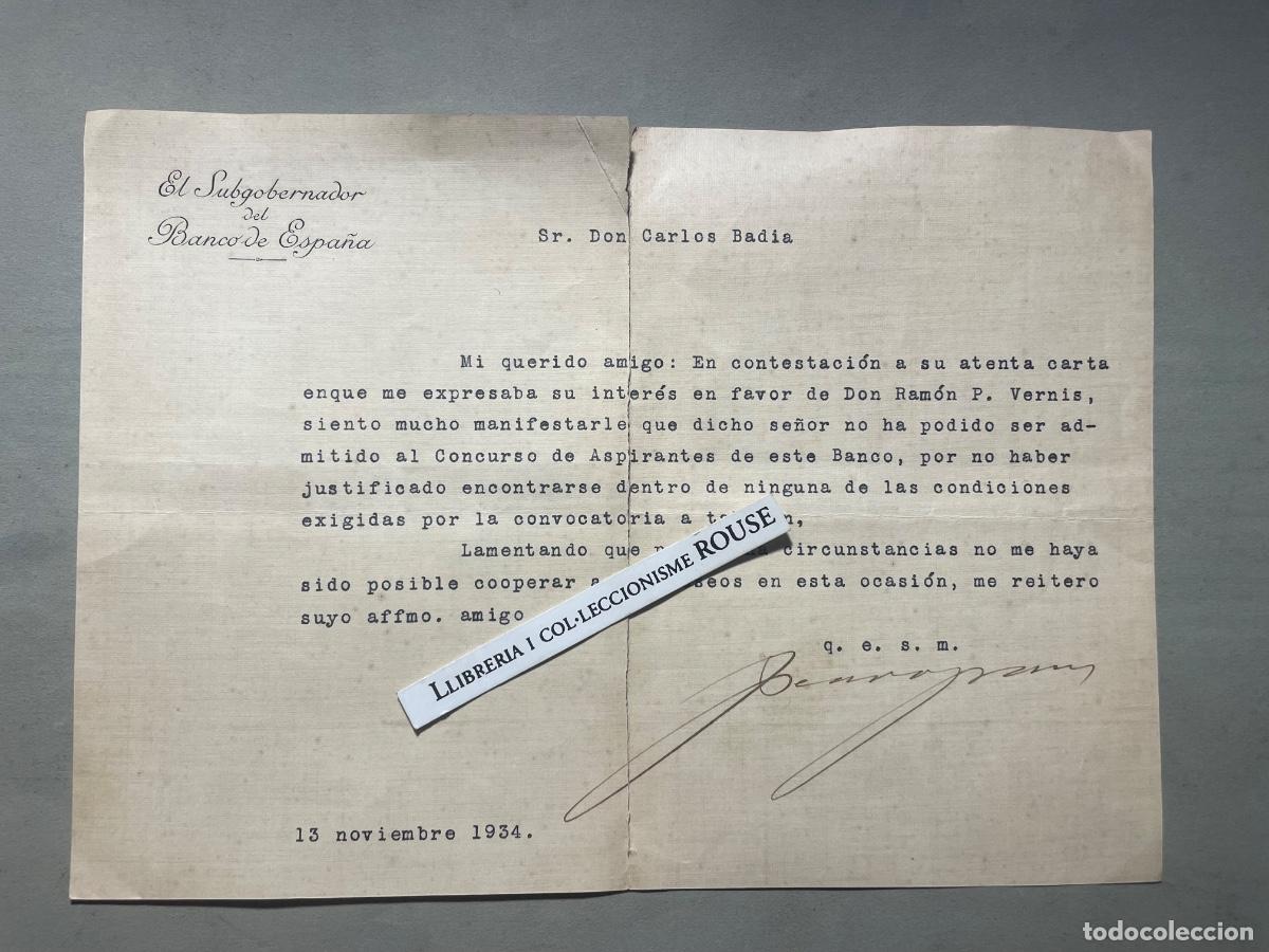 Documentos bancarios: CARTA MANDADA POR EL SUBGOBERNADOR DEL BANCO DE ESPA&Ntilde;A A D. CARLOS BADIA , DIPUTADO EN CORTES POR GE