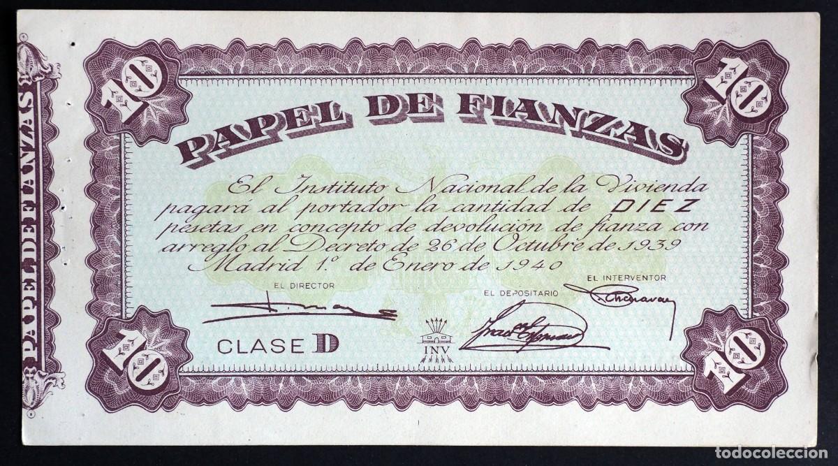 Documentos bancarios: PAPEL DE FIANZAS INSTITUTO NACIONAL DE LA VIVIENDA. PAGARE DE 10 PESETAS. 1 DE ENERO DE 1940