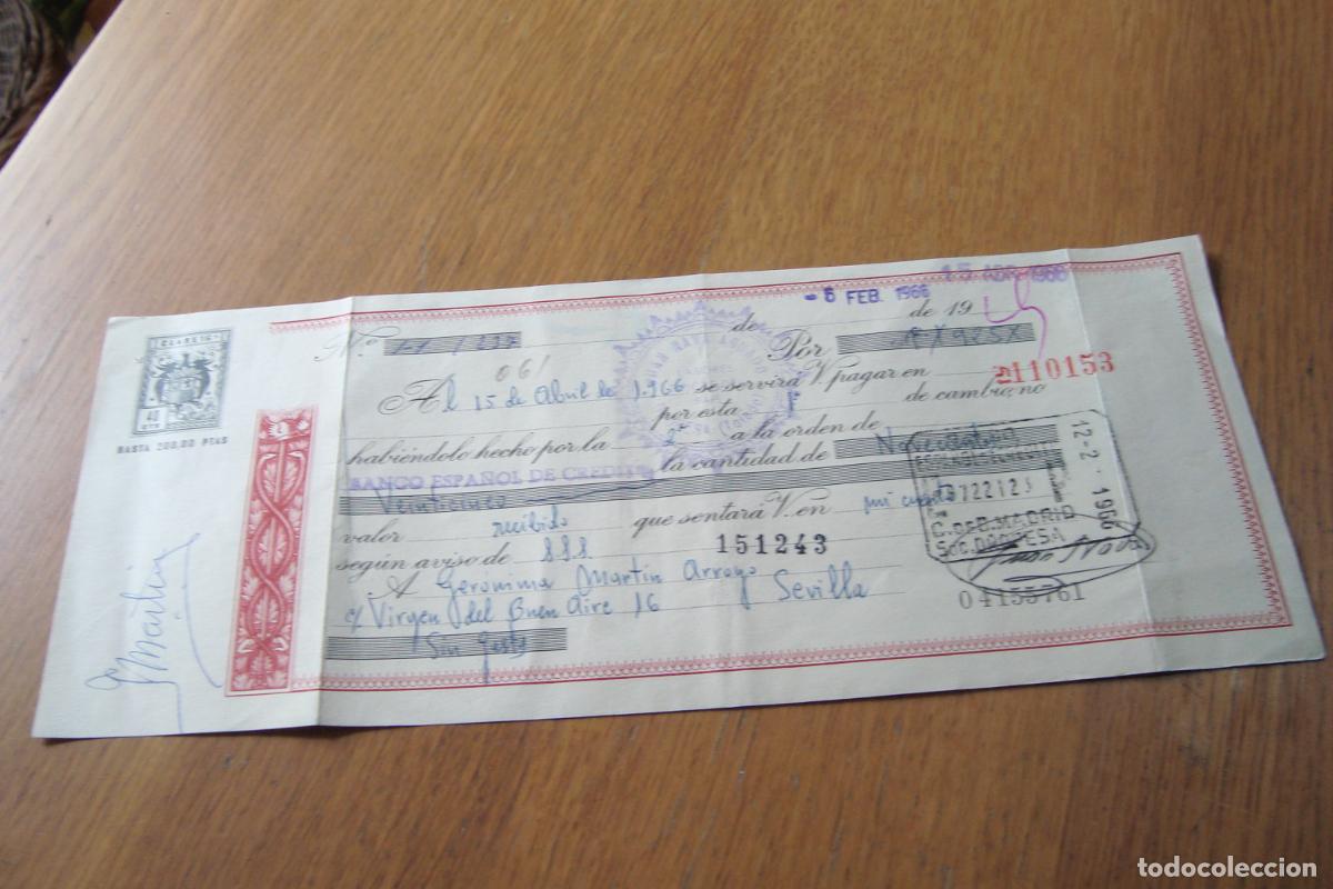 Documentos bancarios: ANTIGUA LETRA DE CAMBIO JUAN NAVA AGUADO LABORES TIPICAS DEL PAIS OROPESA TOLEDO 1966.