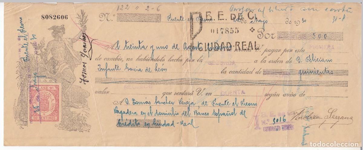 Documentos bancarios: 1931 LETRA CAMBIO CLASE 9&ordf; 90 CTS PTS SERIE DE 1926.