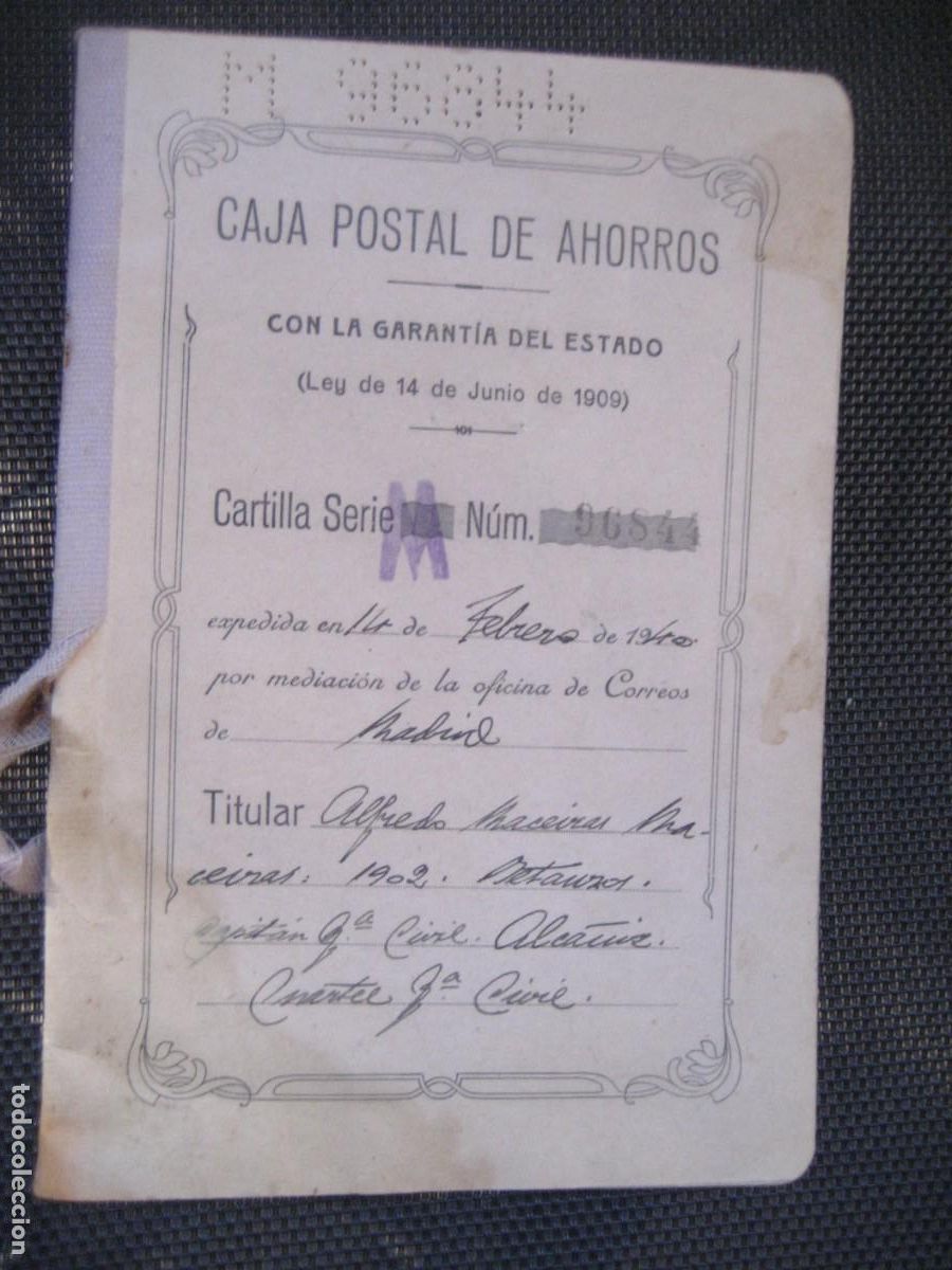 Documentos bancarios: Cartilla caja postal de ahorros . a&ntilde;o 1940 Madrid