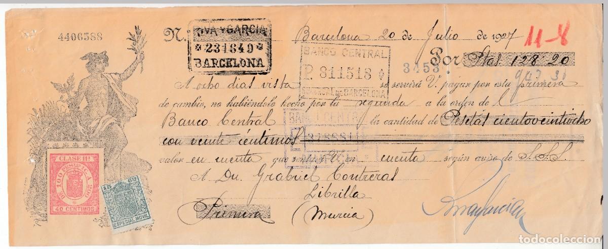 Documentos bancarios: 1927 LETRA CAMBIO CLASE 11&ordf; 40 CTS PTS SERIE DE 1926. GABRIEL CONTRERAS LIBRILLA (MURCIA)
