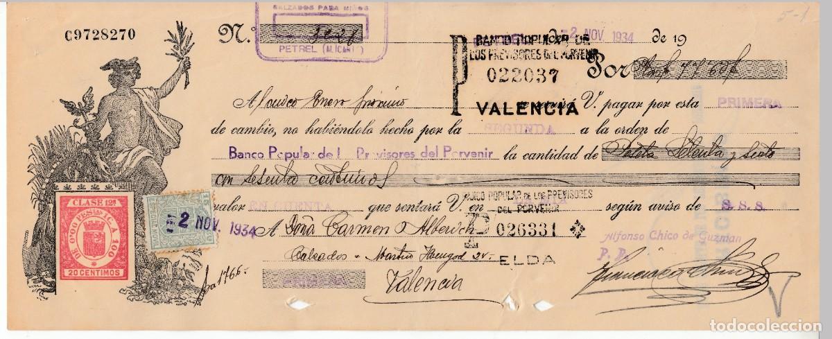 Documentos bancarios: 1934 LETRA CAMBIO CLASE 12&ordf; 20 CTS SERIE DE 1932. REPUBLICA ESPA&Ntilde;OLA. ALFONSO CHICO DE GUZMAN PETREL