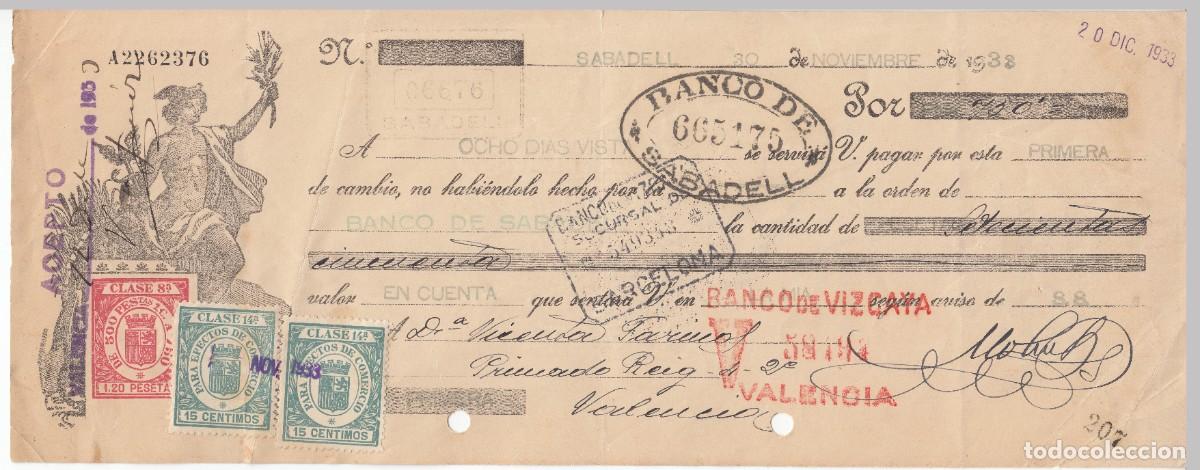 Documentos bancarios: 1933 LETRA CAMBIO CLASE 8&ordf; 1,20 PTS SERIE DE 1932. REPUBLICA ESPA&Ntilde;OLA.