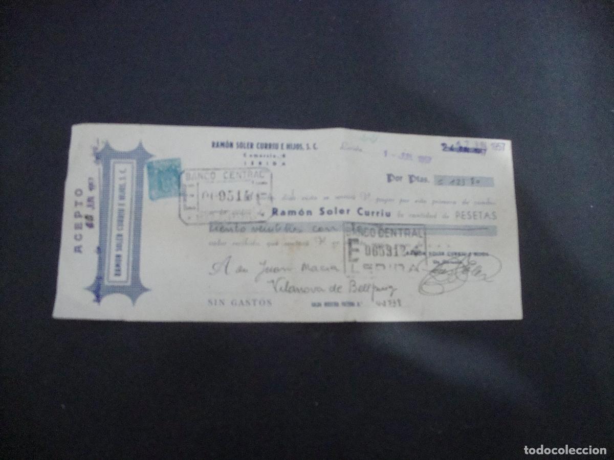 Documentos bancarios: ANTIGUA LETRA DE CAMBIO ACEPTADA RAMON SOLER CURRIU E HIJOS S C LERIDA 1957