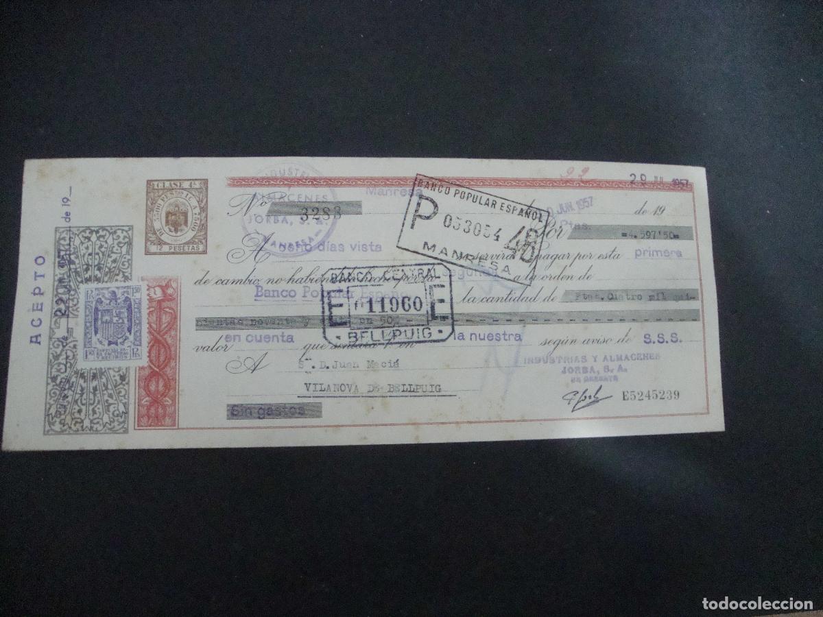 Documentos bancarios: ANTIGUA LETRA DE CAMBIO ACEPTADA A&Ntilde;OS 50
