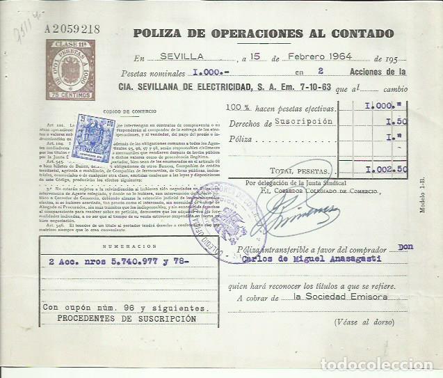Documentos bancarios: Q5114-SELLOS FISCALES TIMBROLOGIA FILATELIA FISCAL ENTEROS FISCALES POLIZA OPERACIONES AL CONTADO ET