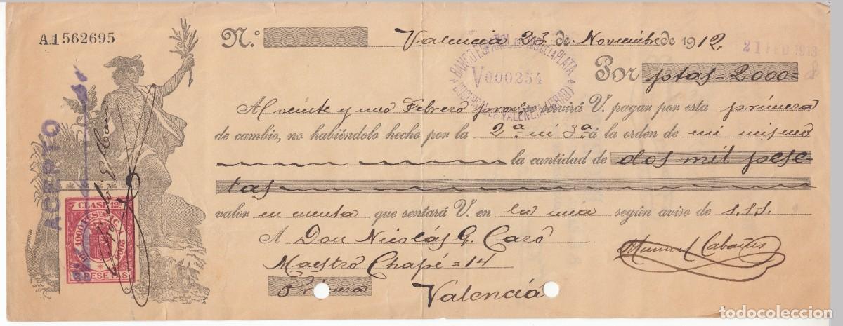 Documentos bancarios: 1912 LETRA CAMBIO CLASE 12&ordf; 2 PTS SERIE DE 1904. 19__. BANCO ESPA&Ntilde;OL RIO DE LA PLATA