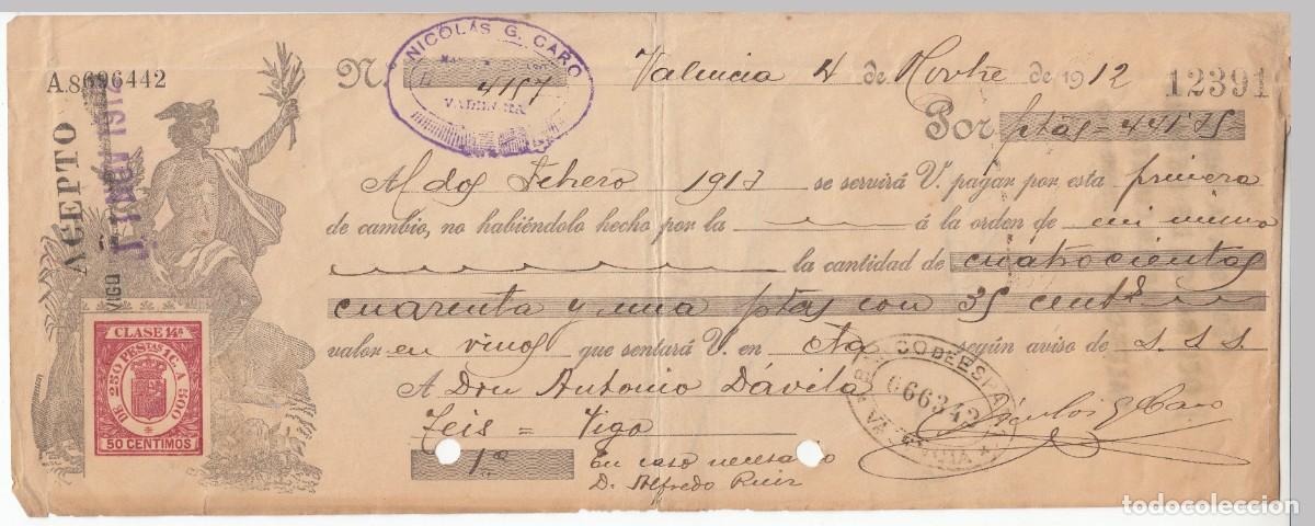 Documentos bancarios: 1912 LETRA CAMBIO CLASE 14&ordf; 50 CTS SERIE DE 1904. 19__. NICOLAS G CARO VALENCIA