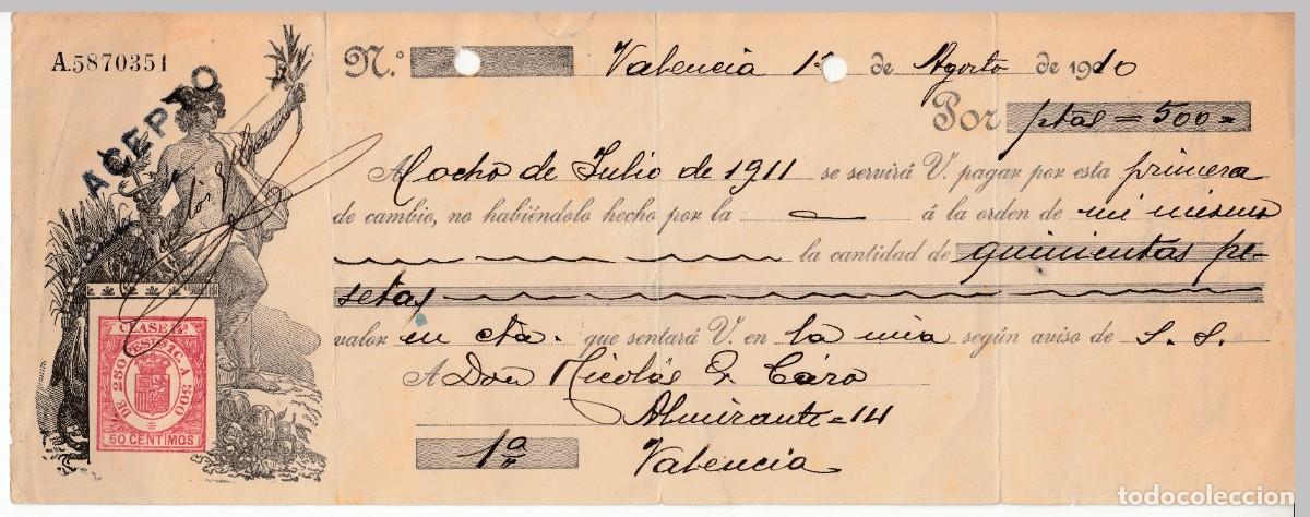 Documentos bancarios: 1910 LETRA CAMBIO CLASE 14&ordf; 50 CTS SERIE DE 1904. 190_.