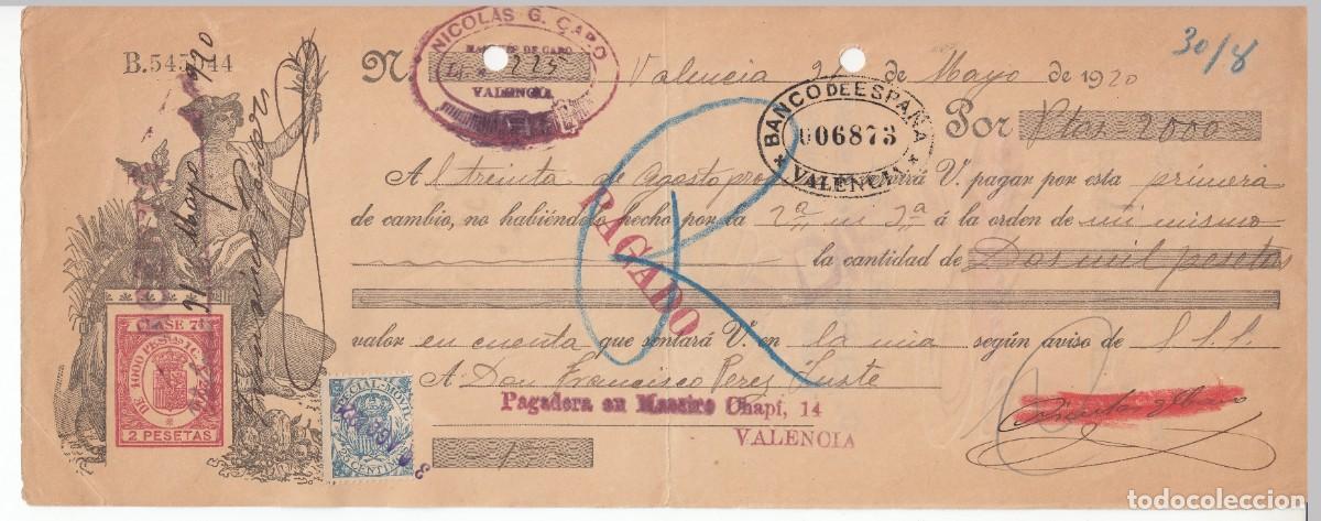 Documentos bancarios: 1920 LETRA CAMBIO CLASE 7&ordf; 2 PTS SERIE DE 1919. NICOLAS G CARO VALENCIA