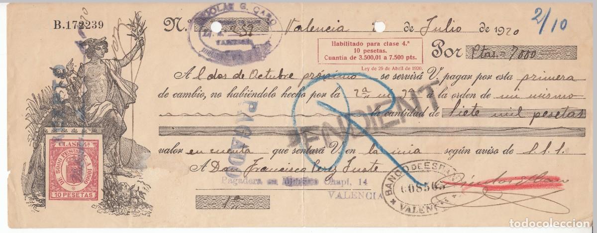 Documentos bancarios: 1920 LETRA CAMBIO CLASE 4&ordf; 10 PTS SERIE 1919 HABILITADA LEY 29 ABRIL 1920. NICOLAS G CARO VALENCIA