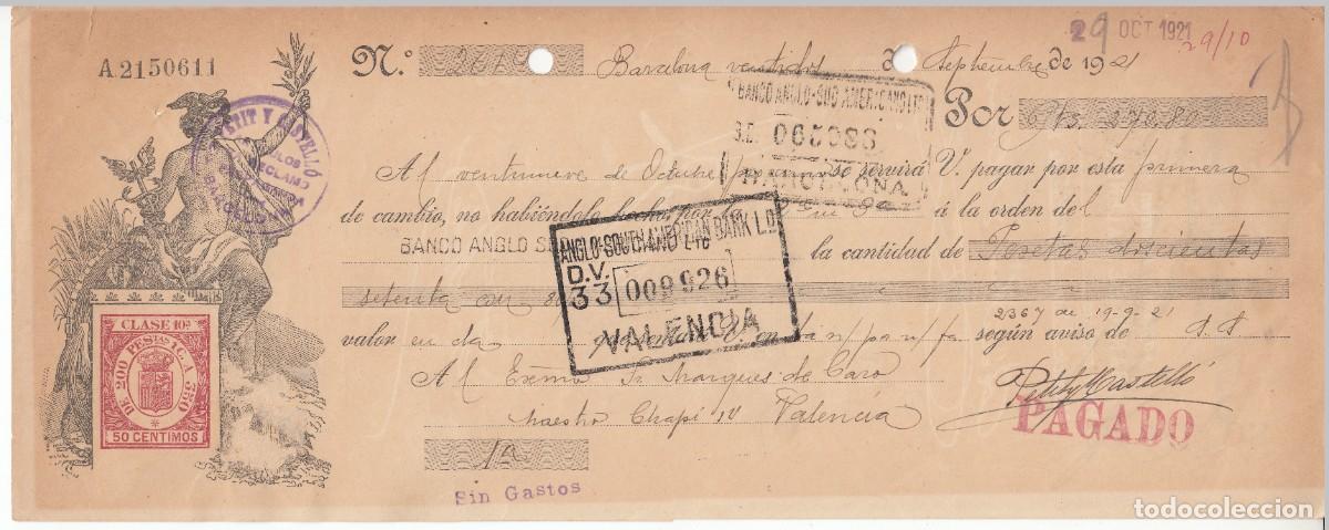 Documentos bancarios: 1921 LETRA CAMBIO CLASE 10&ordf; 50 CTS SERIE 1920-21. PETIT Y CASTELLO BARCELONA