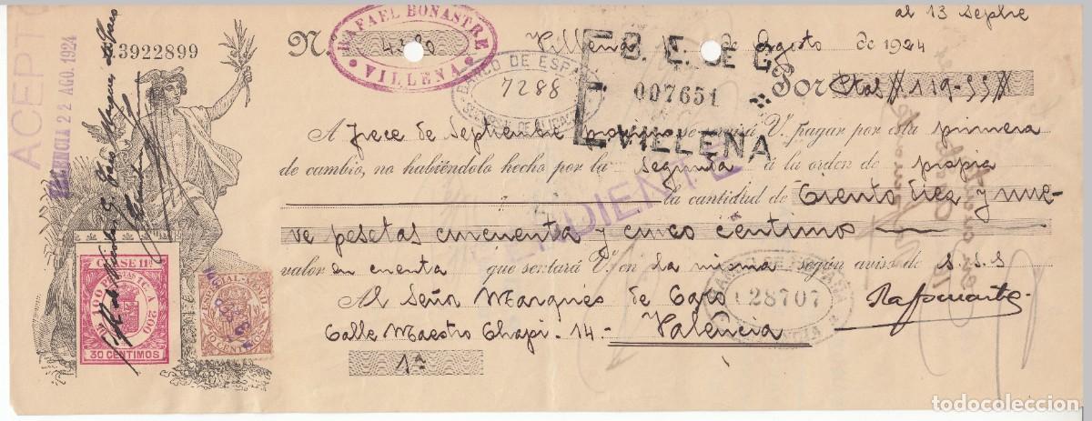 Documentos bancarios: 1924 LETRA CAMBIO CLASE 11&ordf; 25 CTS SERIE 1920-21. RAFAEL BONASTRE VILLENA (ALICANTE)