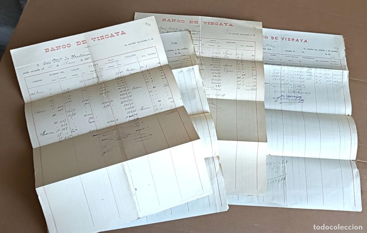 Documentos bancarios: 4 extractos de cuenta corriente el Banco de Vizcaya &ndash; Bilbao 1902 - 1909 Jos&eacute; Mar&iacute;a Basterra y Ortiz