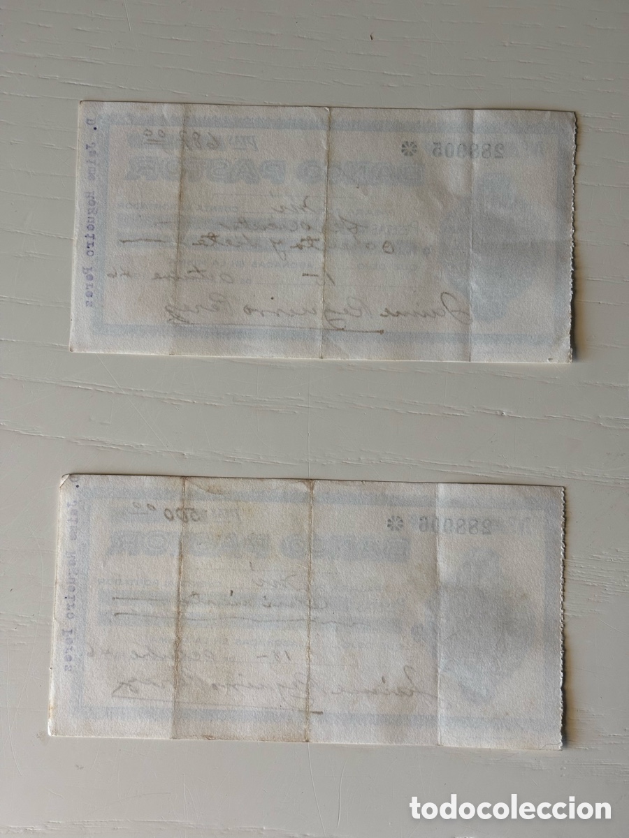 Documentos bancarios: Pareja cheques correlativos Banco Pastor 1946 - Foto 2