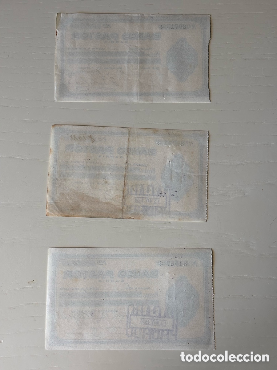Documentos bancarios: Tr&iacute;o cheques Banco Pastor 1936 y 1937 - Foto 2