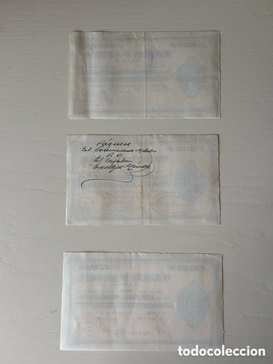 Documentos bancarios: Tr&iacute;o cheques Banco Pastor 1937 - Foto 2