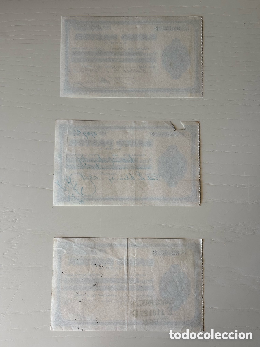 Documentos bancarios: Tr&iacute;o cheques Banco Pastor 1937 - Foto 2