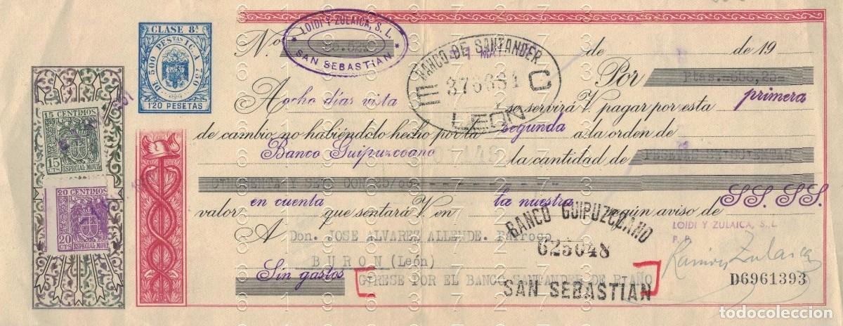 Documentos bancarios: LOIDI Y ZULAICA SAN SEBASTIAN BURON LEON 1951 LETRA DE CAMBIO B50