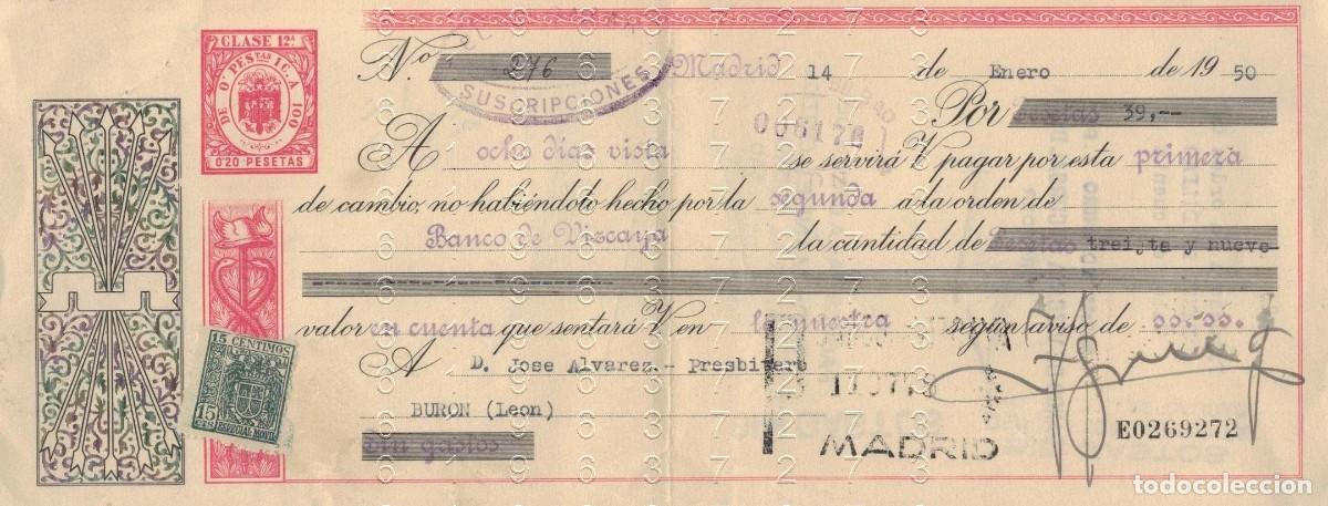 Documentos bancarios: RIA&Ntilde;O LEON DIARIO EL ALCAZAR 1950 BURON LEON LETRA DE CAMBIO B50