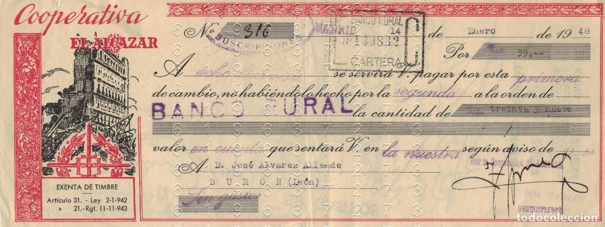 Documentos bancarios: RIA&Ntilde;O LEON DIARIO EL ALCAZAR 1948 BURON LEON LETRA DE CAMBIO B50