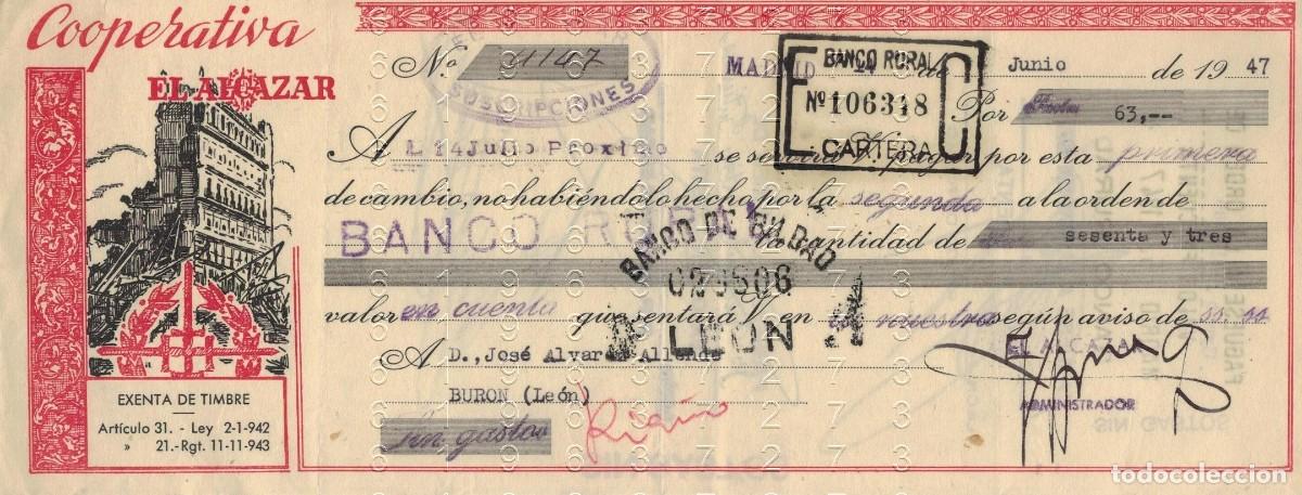 Documentos bancarios: BURON LEON DIARIO EL ALCAZAR 1947 LETRA DE CAMBIO B50