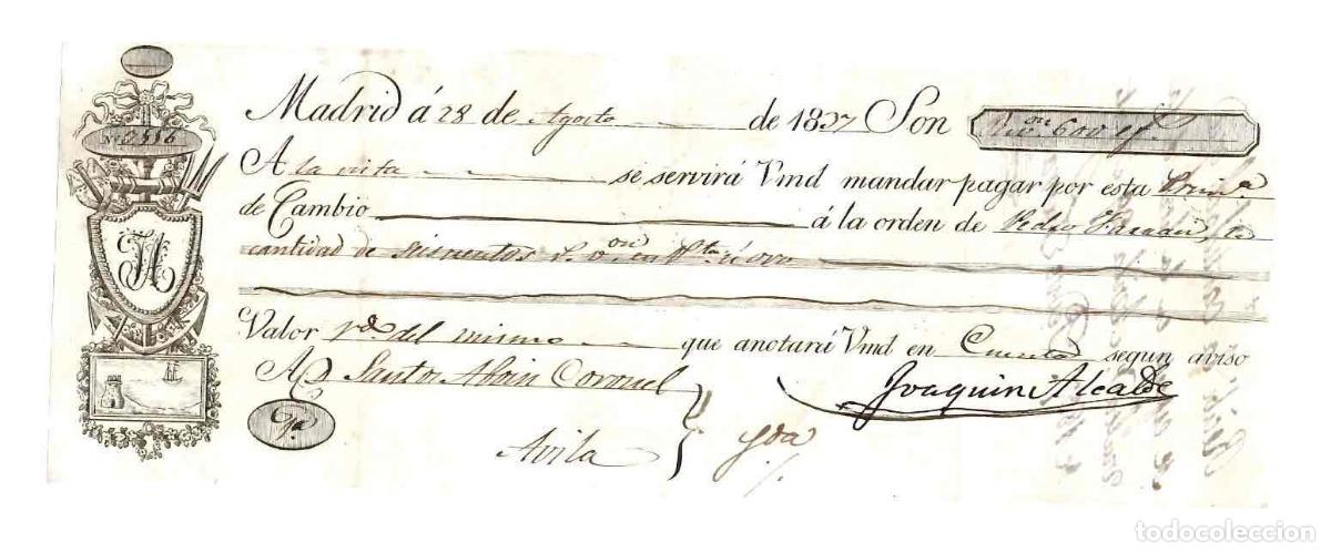 Documentos bancarios: LETRA DE CAMBIO MADRID. 28 DE AGOSTO DE 1837
