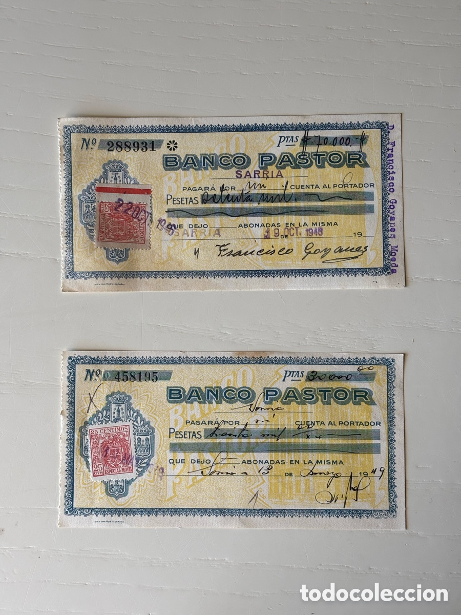 Documentos bancarios: Pareja de cheques Banco Pastor