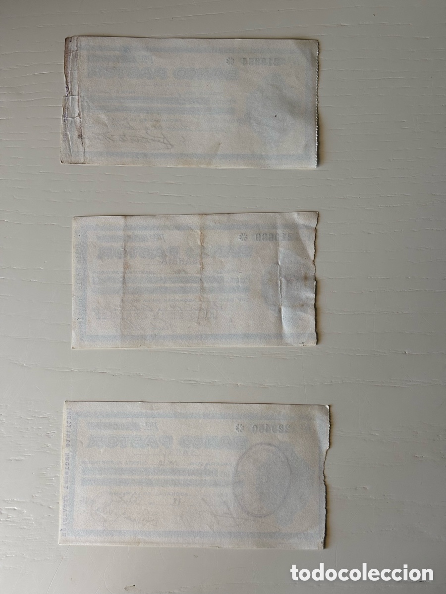 Documentos bancarios: Tr&iacute;o cheques Banco Pastor Sarria 1946 - Foto 2