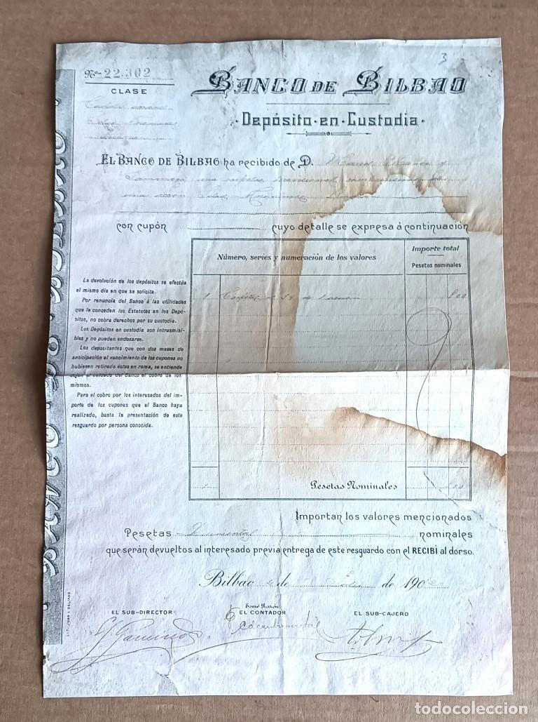 Documentos bancarios: Banco de Bilbao dep&oacute;sito en custodia 1902