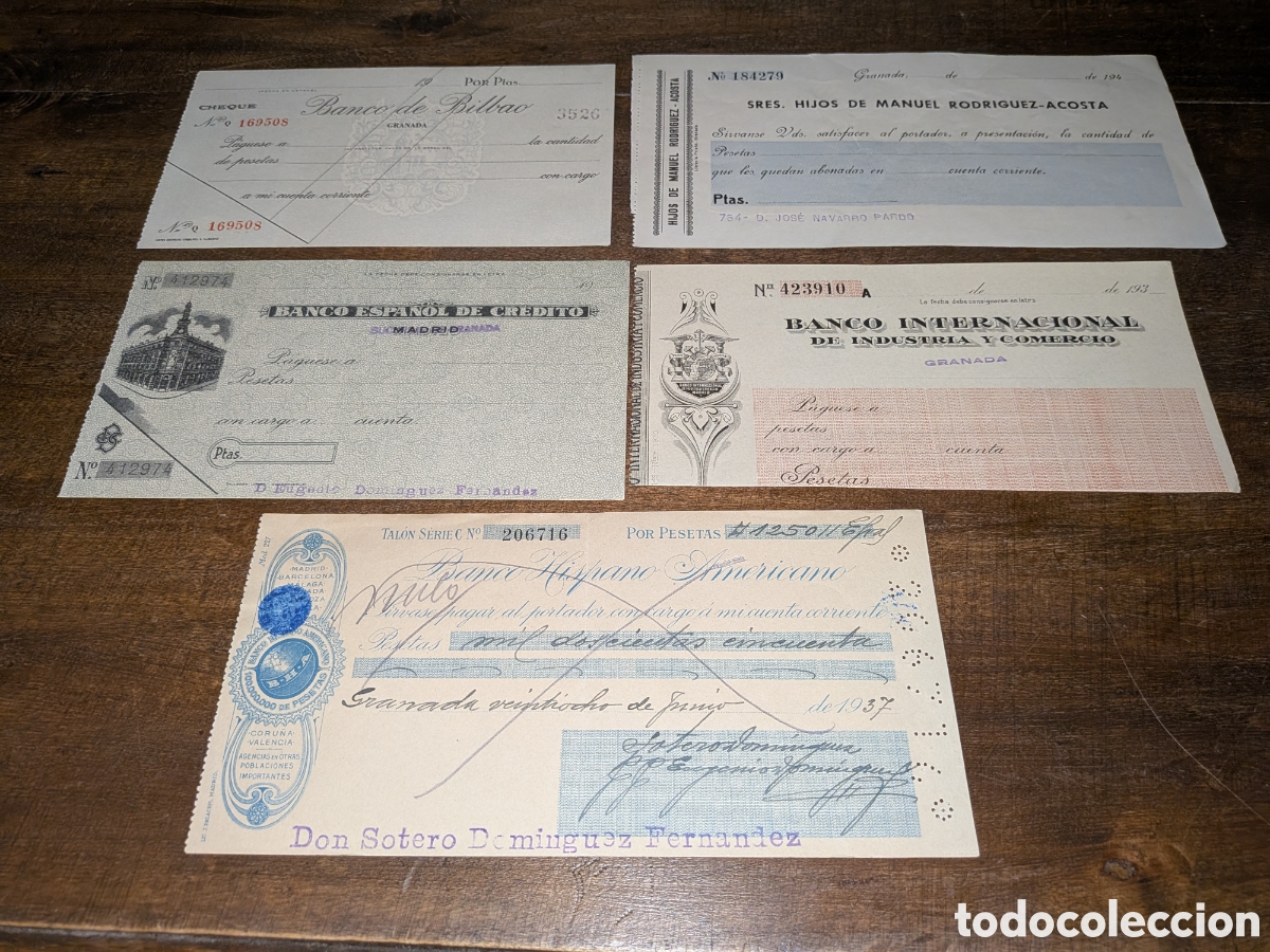 Documentos bancarios: 5 Raros cheques bancarios 1930-1940