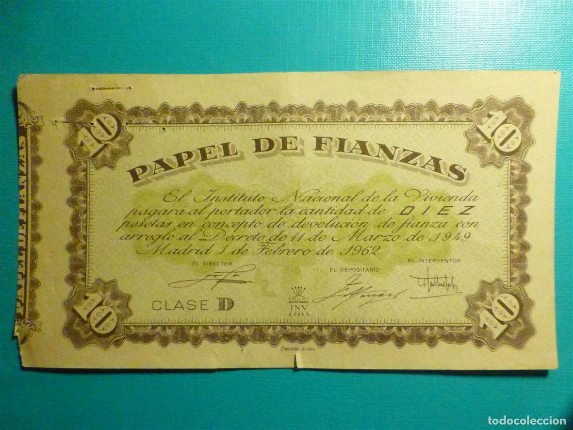 Documentos bancarios: Papel de Fianzas - Clase D - 10 pesetas - Madrid 1 de Febrero de 1962